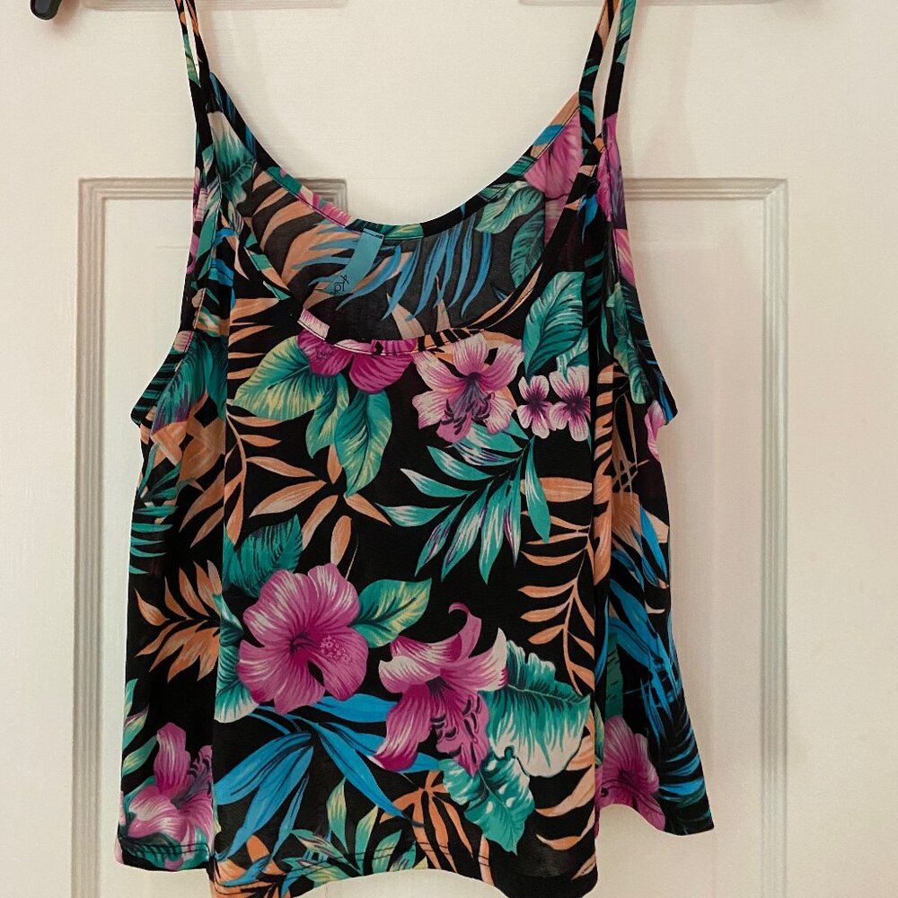 Kona Black Tropical Print Tank Top